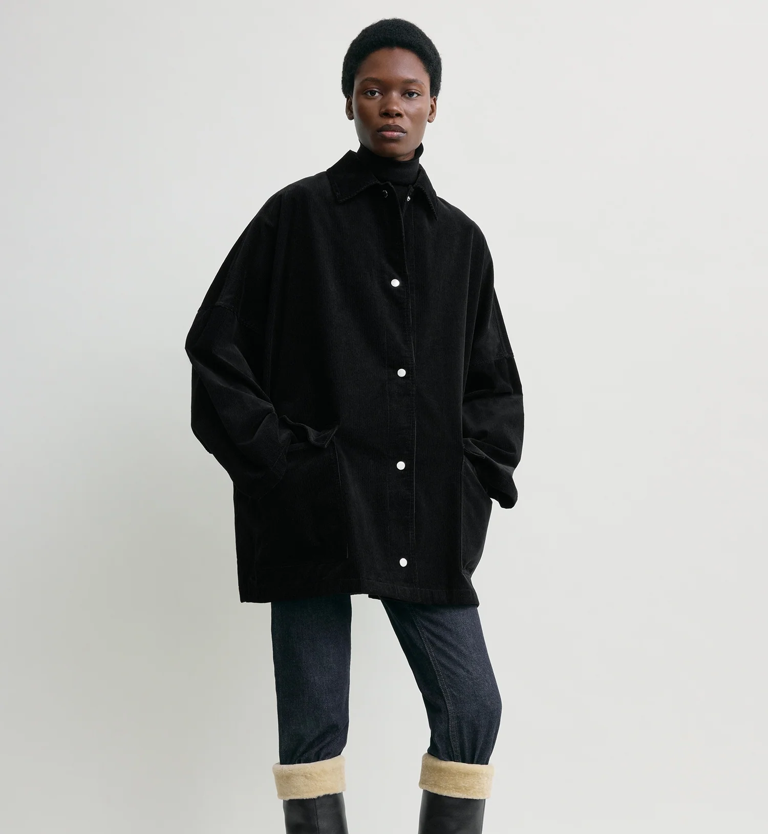 Cord overshirt jacket black